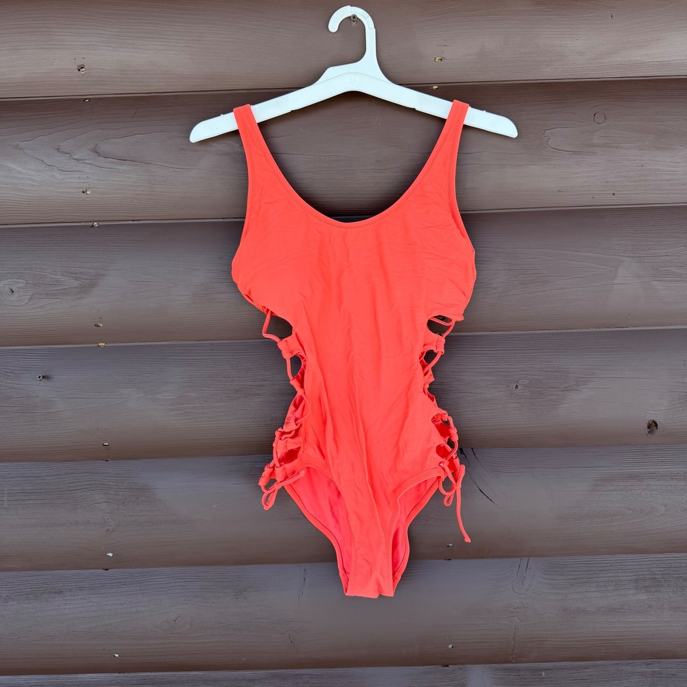 Sandflower Coral Cutout Lace-Up Tie One Piece Swimsuit Womens Size S